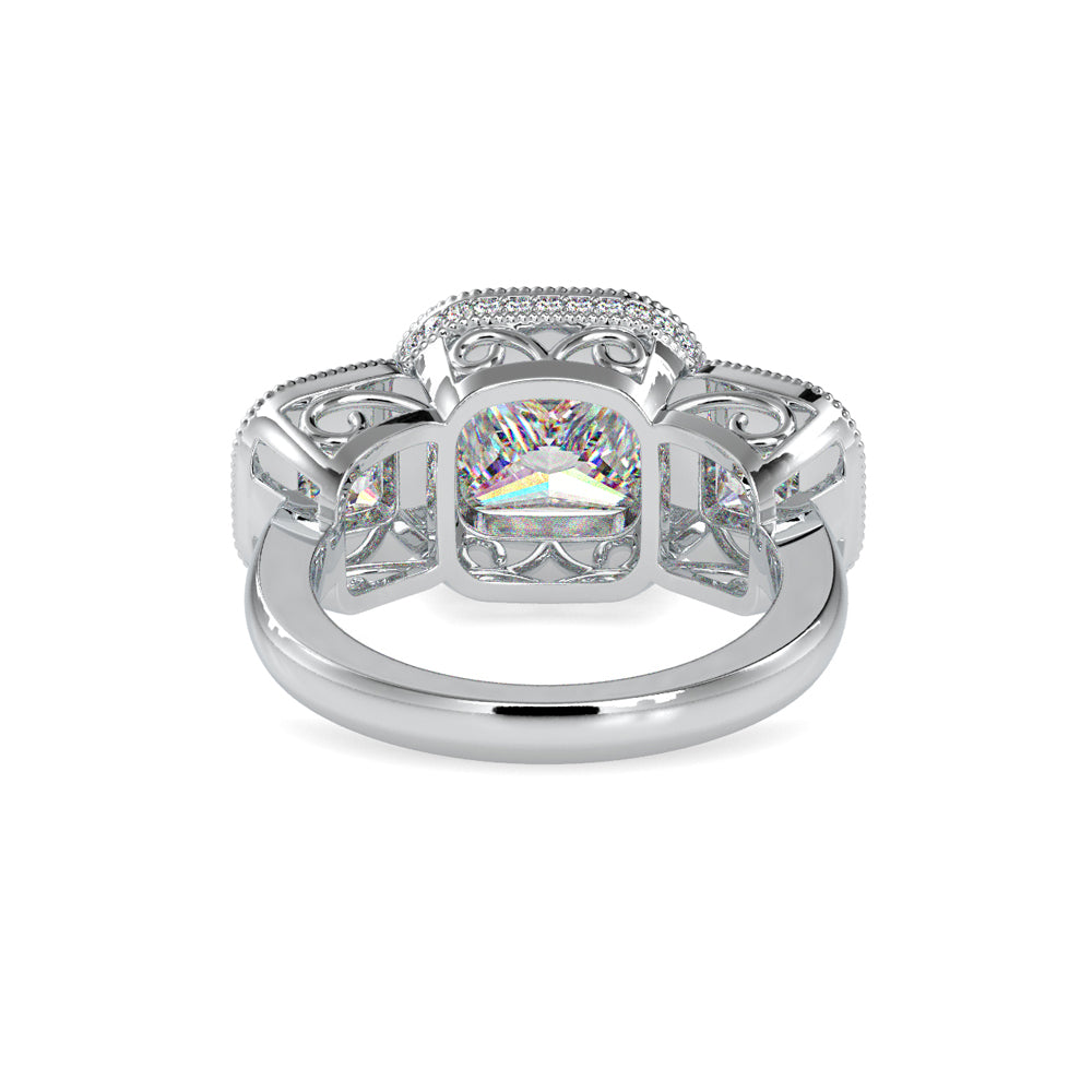 Lab Grown Diamonds with 2 CT Center, 1 CT Side Stones Each & 0.44 CT Accents(4.44 CT) Princess Cut Three Stone Halo Engagement Ring in 14KT Yellow Gold, IGI Certified & Customizable