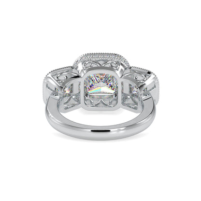 Lab Grown Diamonds with 2 CT Center, 1 CT Side Stones Each & 0.44 CT Accents(4.44 CT) Princess Cut Three Stone Halo Engagement Ring in 14KT Yellow Gold, IGI Certified & Customizable