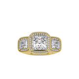 Lab Grown Diamonds with 2 CT Center, 1 CT Side Stones Each & 0.44 CT Accents(4.44 CT) Princess Cut Three Stone Halo Engagement Ring in 14KT Yellow Gold, IGI Certified & Customizable