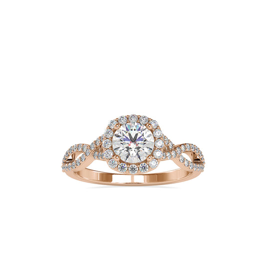 Lab Grown Diamonds with 1CT Center,0.52Ct Side Diamond(1.52 CT), Halo Engagement Ring in 14KT Gold – Twisted Band, IGI Certified & Customizable