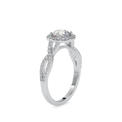 Lab Grown Diamonds with 1CT Center,0.52Ct Side Diamond(1.52 CT), Halo Engagement Ring in 14KT Gold – Twisted Band, IGI Certified & Customizable