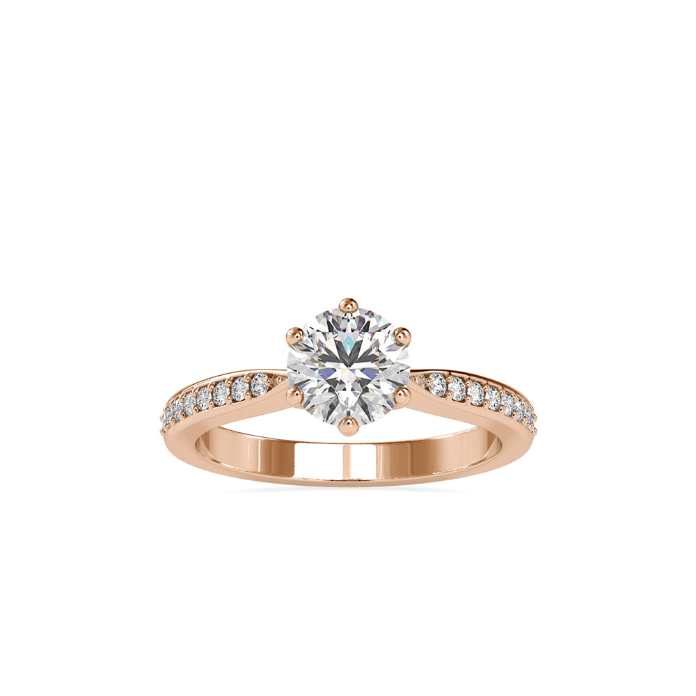 Lab Grown Diamonds with 1 CT Center Solitaire, 0.32 CT Side Diamonds (1.32 CT),Pavé Band Ring in 14K Gold- IGI Certified & Customizable