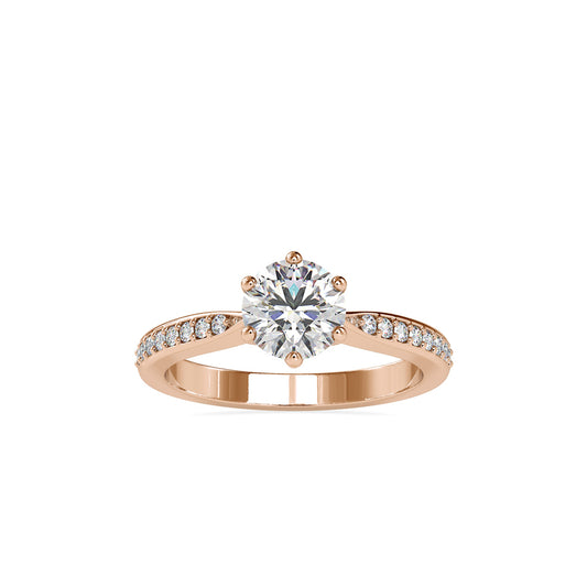Lab Grown Diamonds with 1 CT Center Solitaire, 0.32 CT Side Diamonds (1.32 CT),Pavé Band Ring in 14K Gold- IGI Certified & Customizable