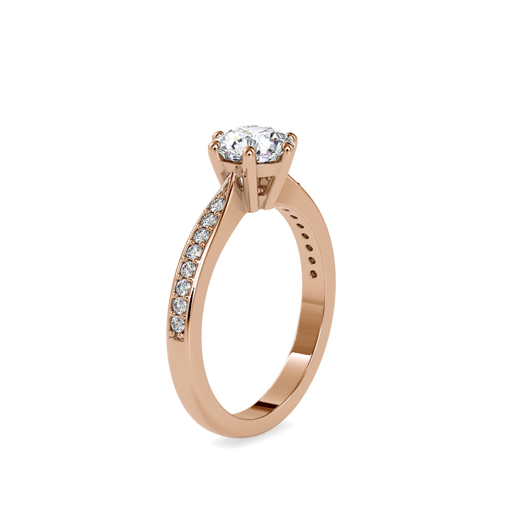 Lab Grown Diamonds with 1 CT Center Solitaire, 0.32 CT Side Diamonds (1.32 CT),Pavé Band Ring in 14K Gold- IGI Certified & Customizable