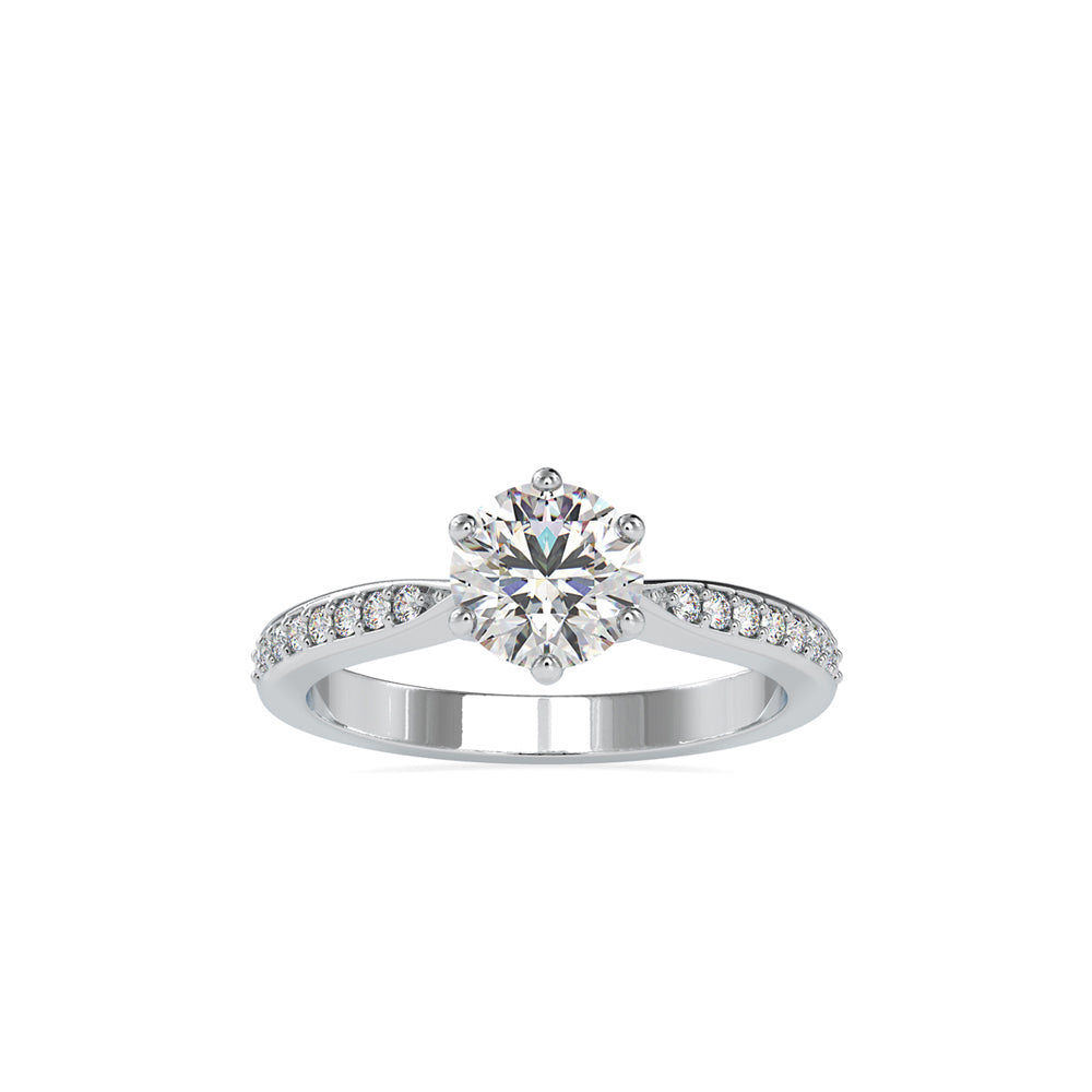 Lab Grown Diamonds with 1 CT Center Solitaire, 0.32 CT Side Diamonds (1.32 CT),Pavé Band Ring in 14K Gold- IGI Certified & Customizable