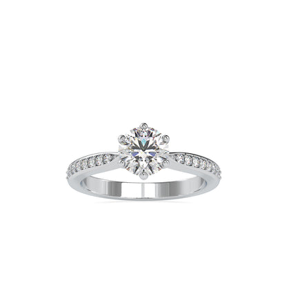 Lab Grown Diamonds with 1 CT Center Solitaire, 0.32 CT Side Diamonds (1.32 CT),Pavé Band Ring in 14K Gold- IGI Certified & Customizable