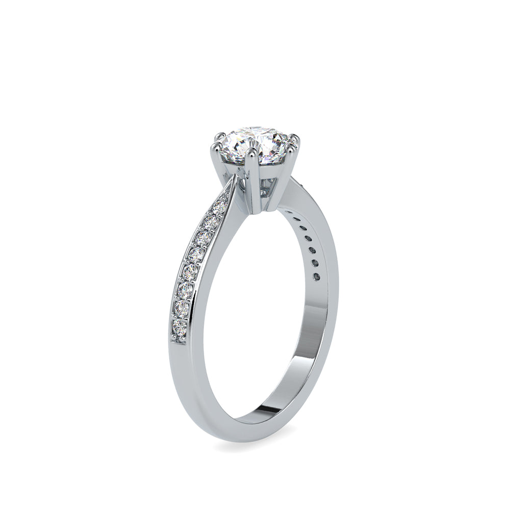 Lab Grown Diamonds with 1 CT Center Solitaire, 0.32 CT Side Diamonds (1.32 CT),Pavé Band Ring in 14K Gold- IGI Certified & Customizable
