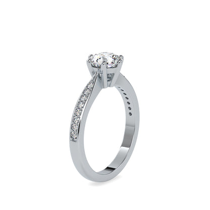 Lab Grown Diamonds with 1 CT Center Solitaire, 0.32 CT Side Diamonds (1.32 CT),Pavé Band Ring in 14K Gold- IGI Certified & Customizable