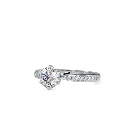 Lab Grown Diamonds with 1 CT Center Solitaire, 0.32 CT Side Diamonds (1.32 CT),Pavé Band Ring in 14K Gold- IGI Certified & Customizable