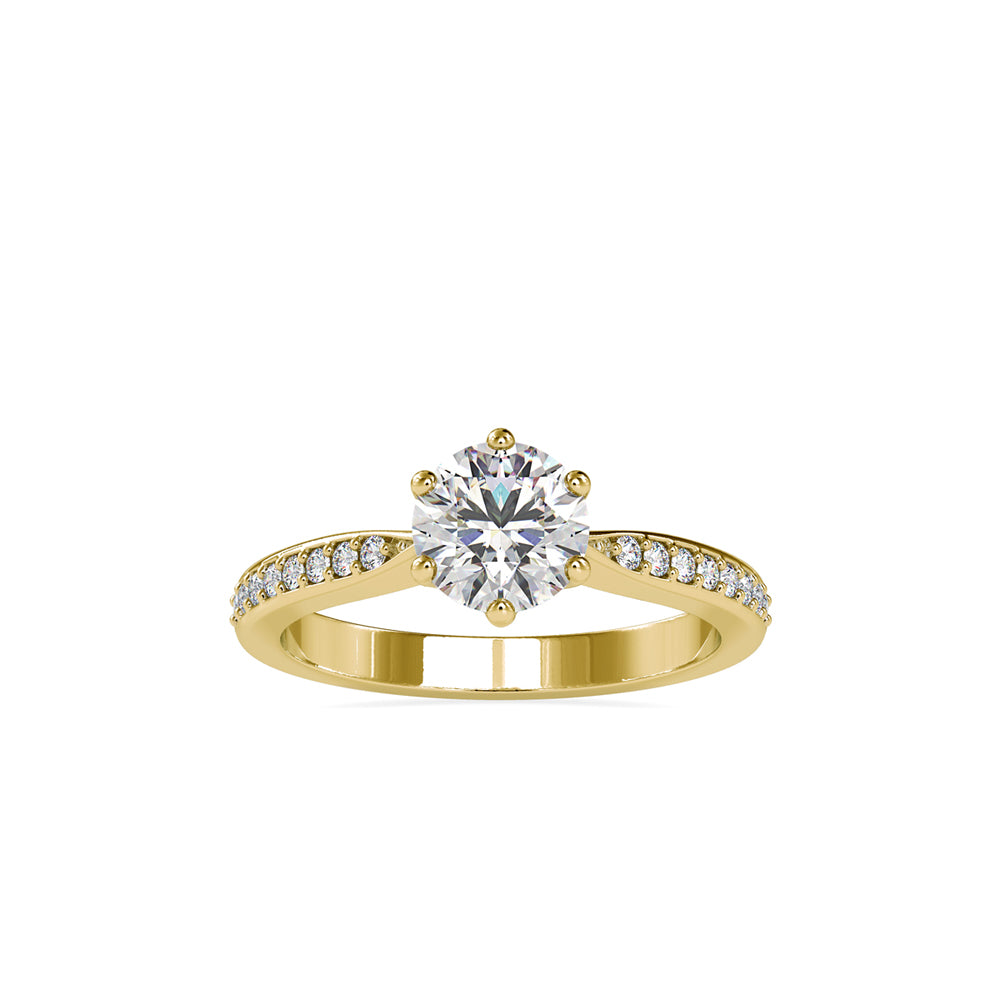 Lab Grown Diamonds with 1 CT Center Solitaire, 0.32 CT Side Diamonds (1.32 CT),Pavé Band Ring in 14K Gold- IGI Certified & Customizable
