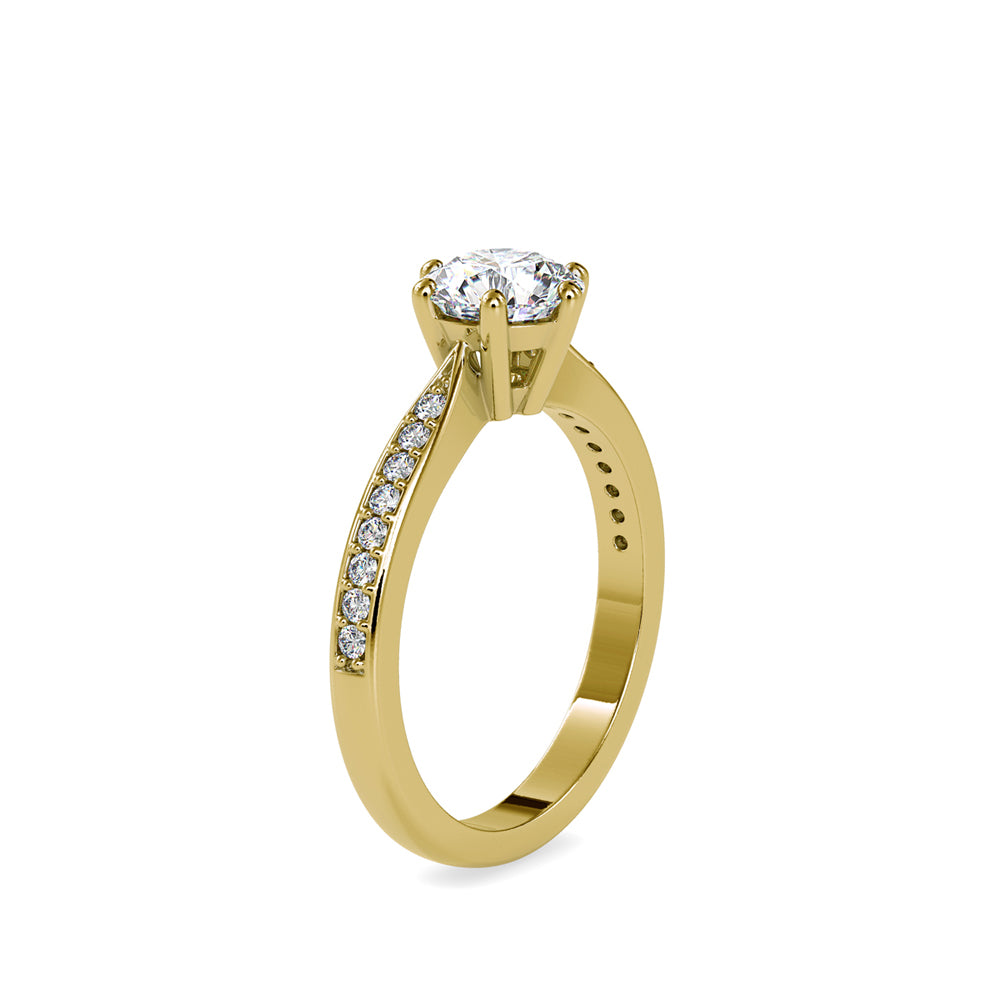 Lab Grown Diamonds with 1 CT Center Solitaire, 0.32 CT Side Diamonds (1.32 CT),Pavé Band Ring in 14K Gold- IGI Certified & Customizable