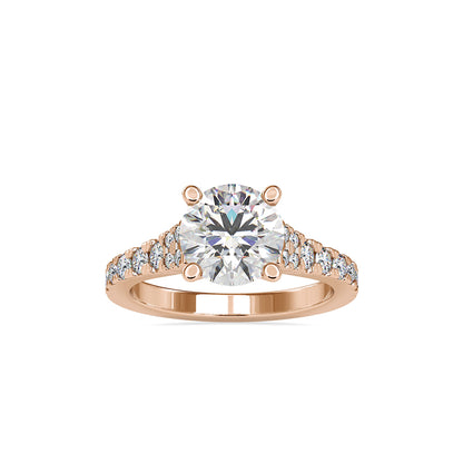 Lab Grown Diamonds with 2 CT Center Solitaire, 0.9 CT Side Diamond Engagement Ring in 14K Yellow Gold , IGI Certified