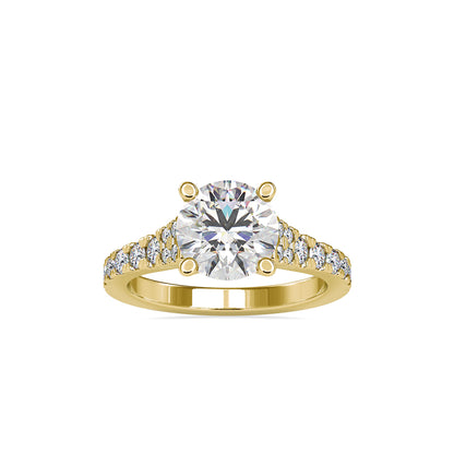 Lab Grown Diamonds with 2 CT Center Solitaire, 0.9 CT Side Diamond Engagement Ring in 14K Yellow Gold , IGI Certified