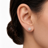 Floral Cluster Diamond Stud Earrings in 18Kt Gold Finish – 0.92 Ct