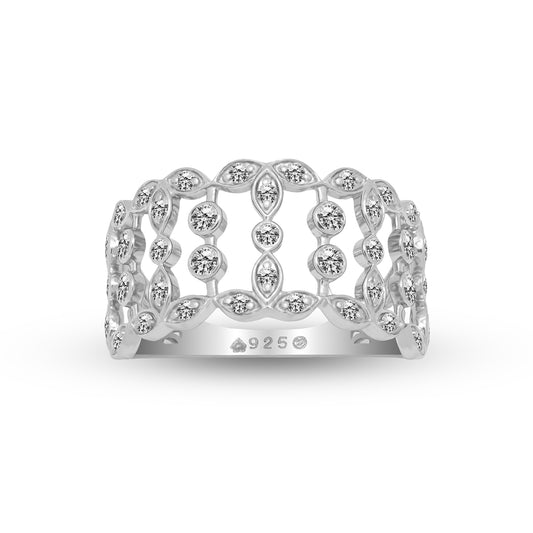 Lab Grown Diamond Ring in 92.5 Silver with Palladium Round Cut Silver Wide Band Ring in 0.52 Ct,VS1 Hallmarked & IGI Certified| Elegant & Ethical Designer Jewelry Ideal for everyday wear