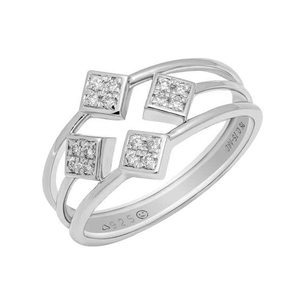 0.15 CT, VS1 IGI Certified Lab Grown Diamond Geometric Ring in 92.5 Silver with Palladium (Silvadium) - Hallmarked | Modern Square Design By New Age Diamonds