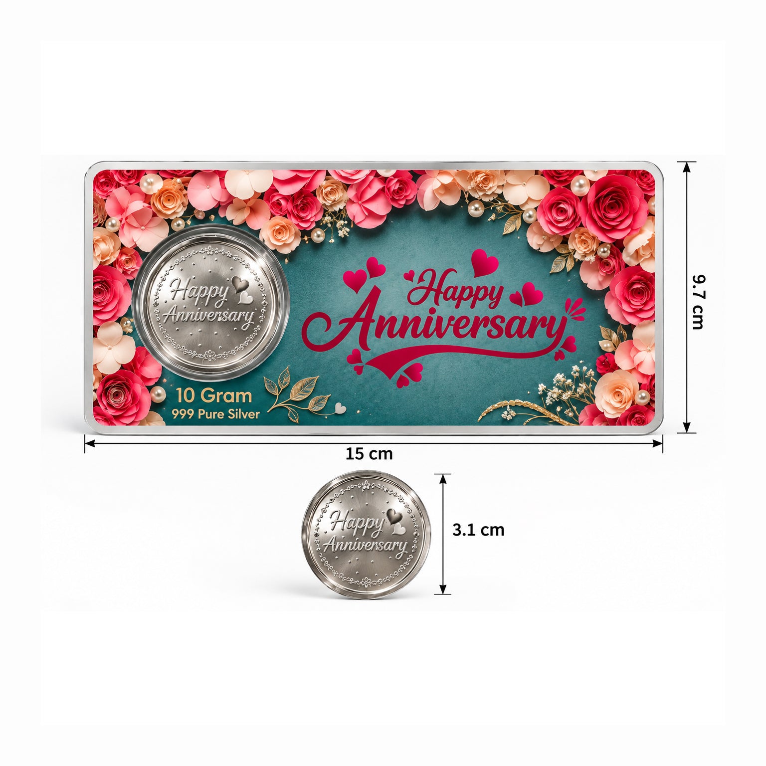 10 Gram 999 Pure Silver Happy Anniversary Coin | Premium Floral Gift Envelope