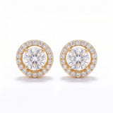 14K Gold Vermeil Round Halo Lab-Grown Diamond Stud Earrings