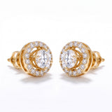 14K Gold Vermeil Round Halo Lab-Grown Diamond Stud Earrings