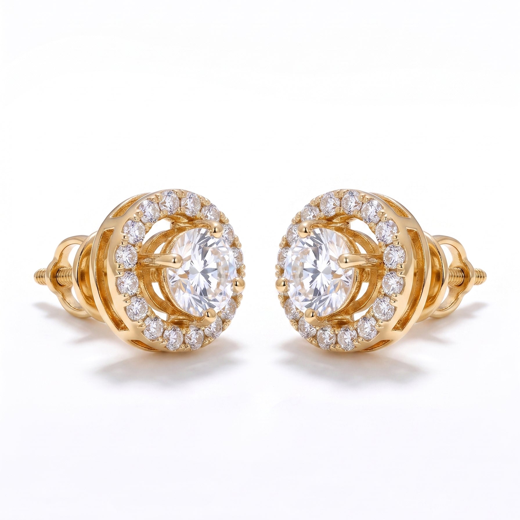 14K Gold Vermeil Round Halo Lab-Grown Diamond Stud Earrings