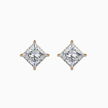 1CT Princess Cut Diamond Pair Studs (0.50 CT Each) – IGI Certified 14K Gold Earrings