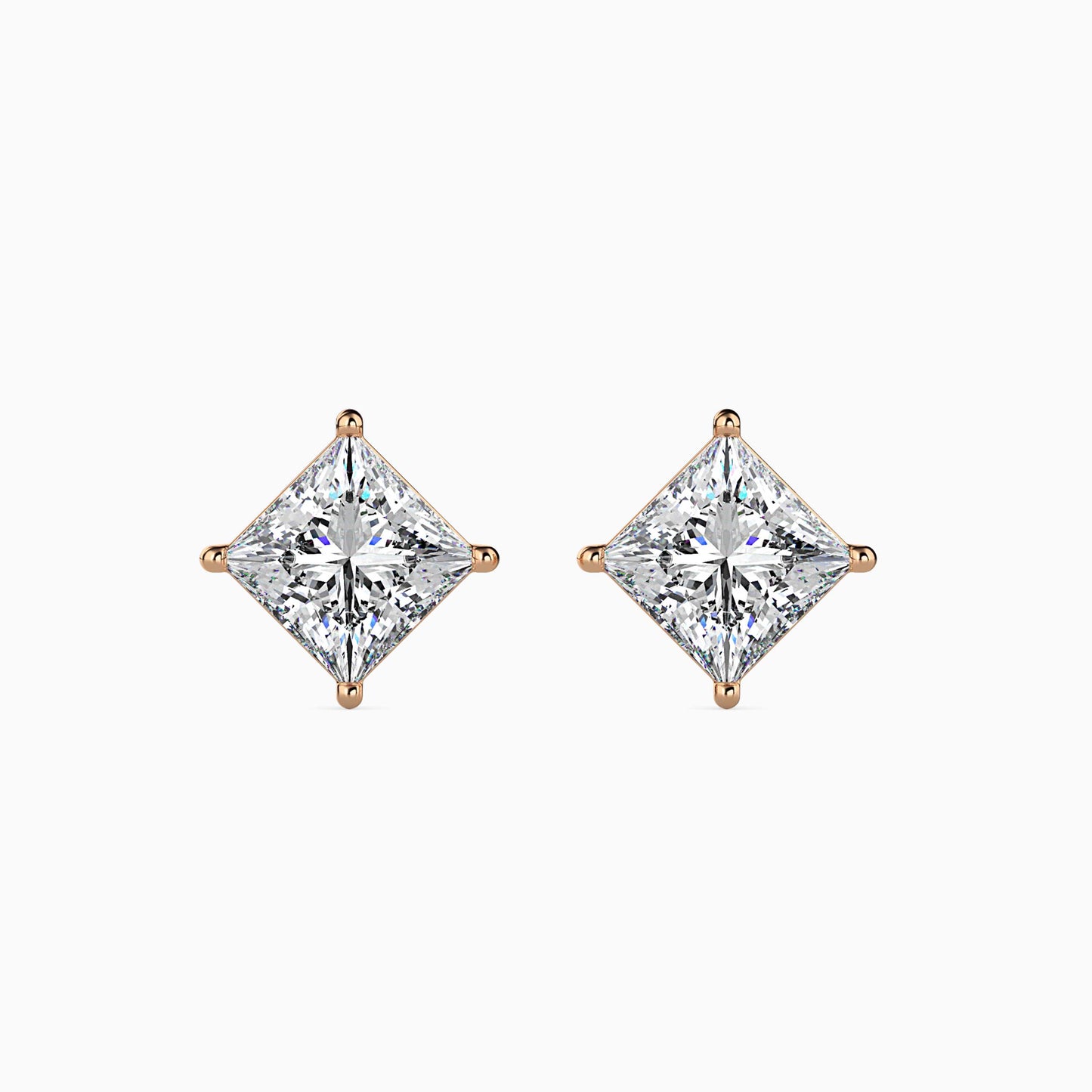 2CT Princess Cut Lab Grown Diamond Stud Earrings (1CT Each) – IGI Certified, Customizable in 14K Gold