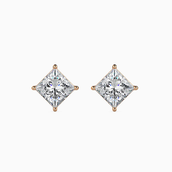 2CT Princess Cut Lab Grown Diamond Stud Earrings (1CT Each) – IGI Certified, Customizable in 14K Gold