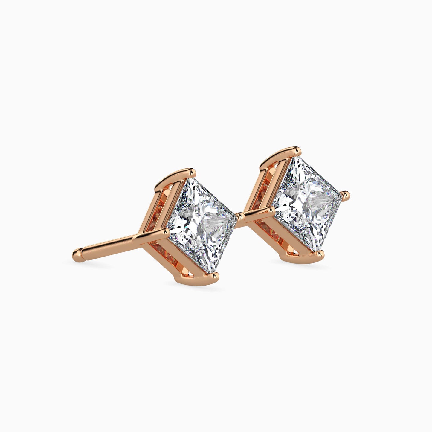 2CT Princess Cut Lab Grown Diamond Stud Earrings (1CT Each) – IGI Certified, Customizable in 14K Gold