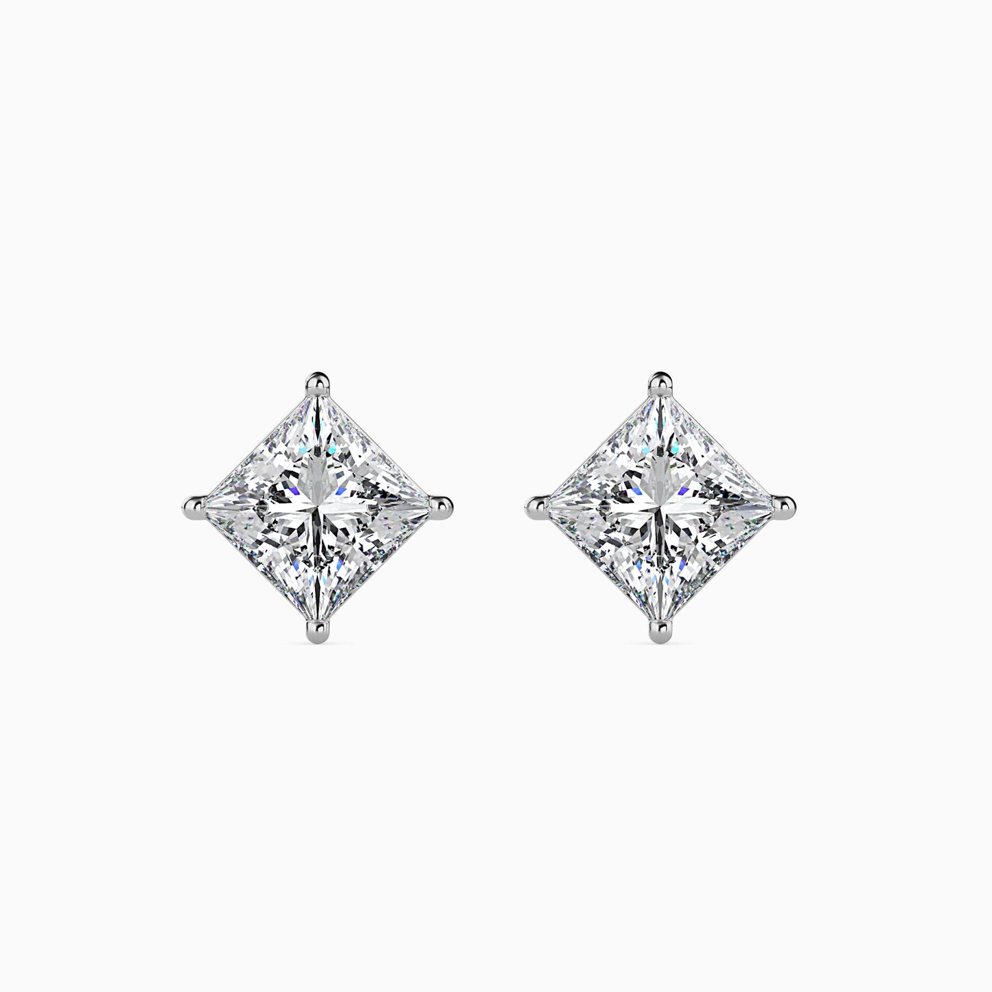 2CT Princess Cut Lab Grown Diamond Stud Earrings (1CT Each) – IGI Certified, Customizable in 14K Gold