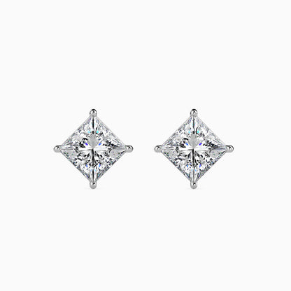 2CT Princess Cut Lab Grown Diamond Stud Earrings (1CT Each) – IGI Certified, Customizable in 14K Gold