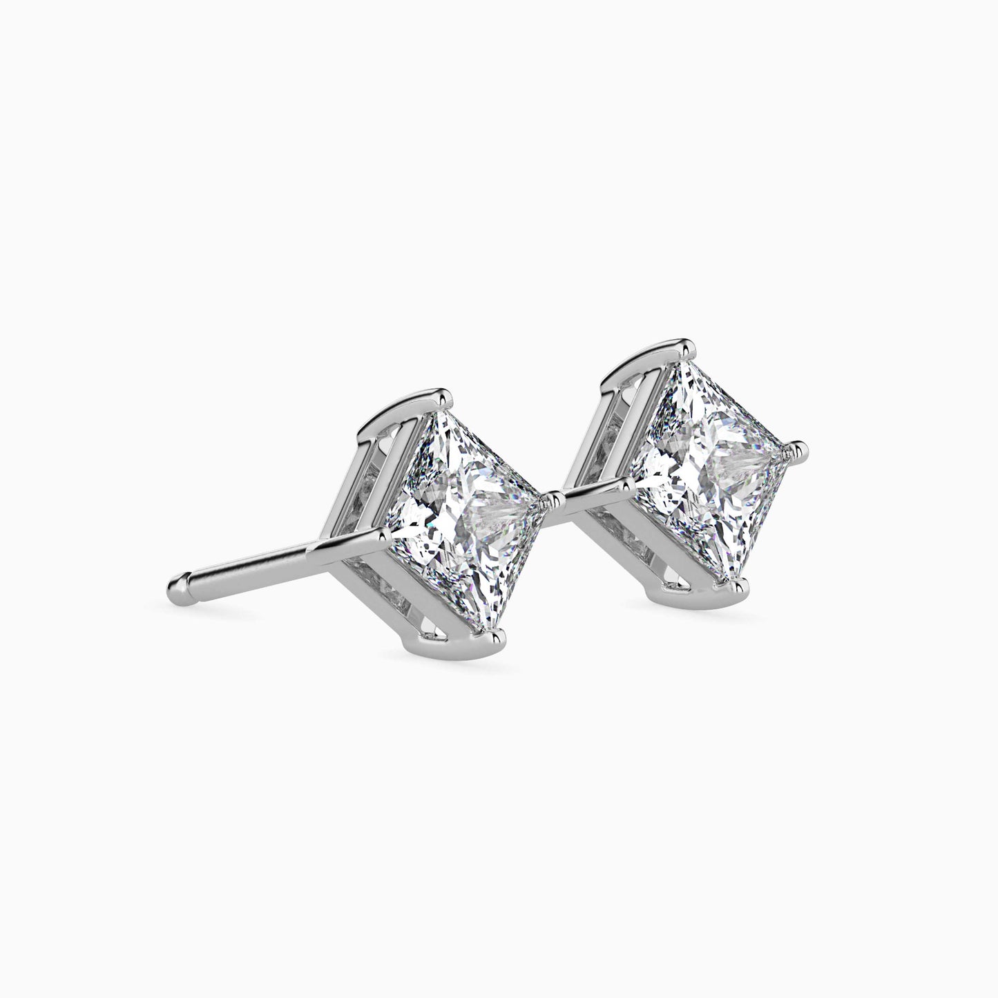 2CT Princess Cut Lab Grown Diamond Stud Earrings (1CT Each) – IGI Certified, Customizable in 14K Gold