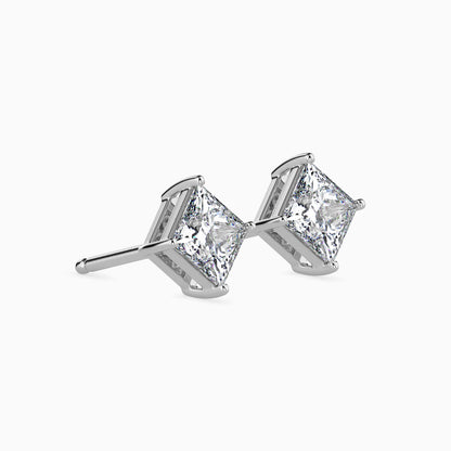 2CT Princess Cut Lab Grown Diamond Stud Earrings (1CT Each) – IGI Certified, Customizable in 14K Gold
