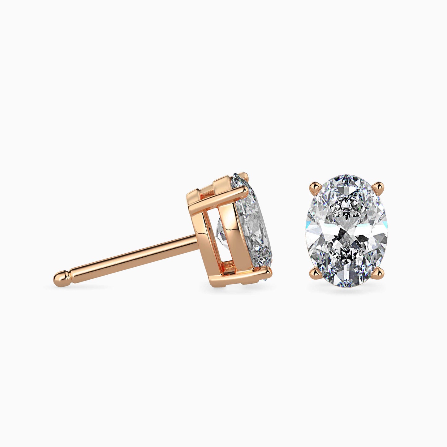 2 CT Oval Diamond Stud Earrings (1 CT Each) in 14K Gold – IGI Certified