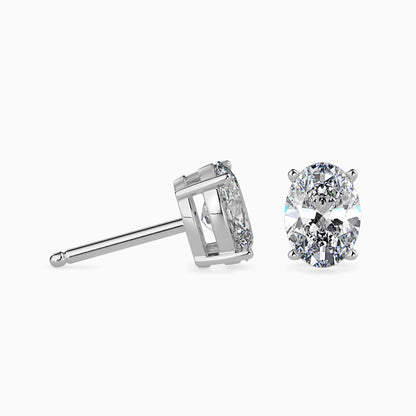 2 CT Oval Diamond Stud Earrings (1 CT Each) in 14K Gold – IGI Certified
