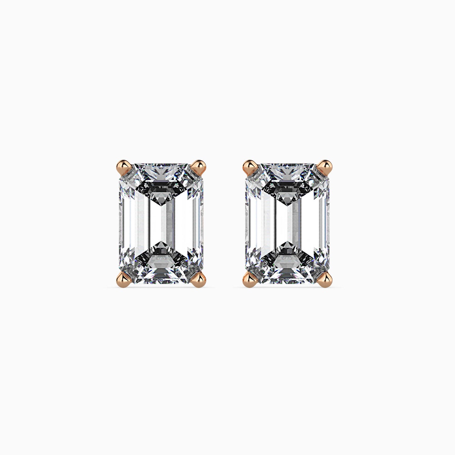 2 CT Lab Grown Emerald Cut Diamond Studs (1 CT Each) in 14K Gold, IGI Certified