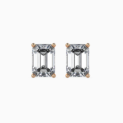 2 CT Lab Grown Emerald Cut Diamond Studs (1 CT Each) in 14K Gold, IGI Certified