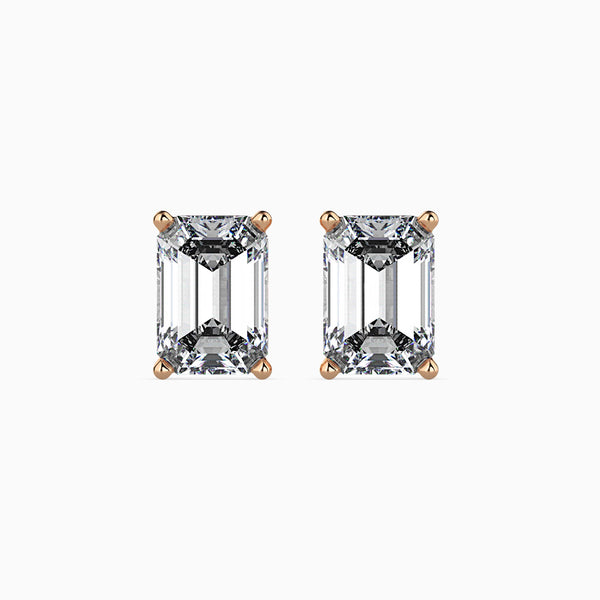 2 CT Lab Grown Emerald Cut Diamond Studs (1 CT Each) in 14K Gold, IGI Certified