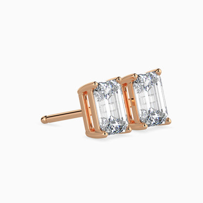 2 CT Lab Grown Emerald Cut Diamond Studs (1 CT Each) in 14K Gold, IGI Certified