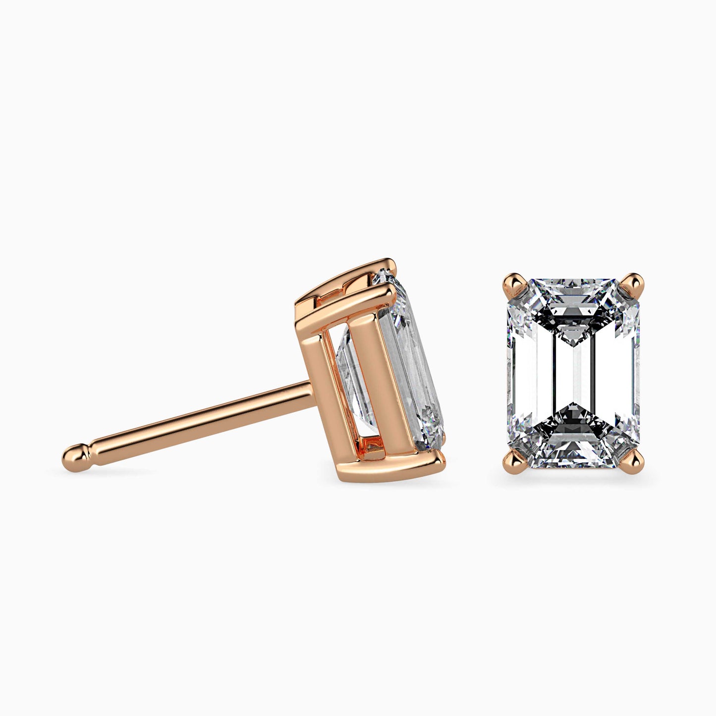 2 CT Lab Grown Emerald Cut Diamond Studs (1 CT Each) in 14K Gold, IGI Certified