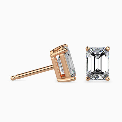 2 CT Lab Grown Emerald Cut Diamond Studs (1 CT Each) in 14K Gold, IGI Certified