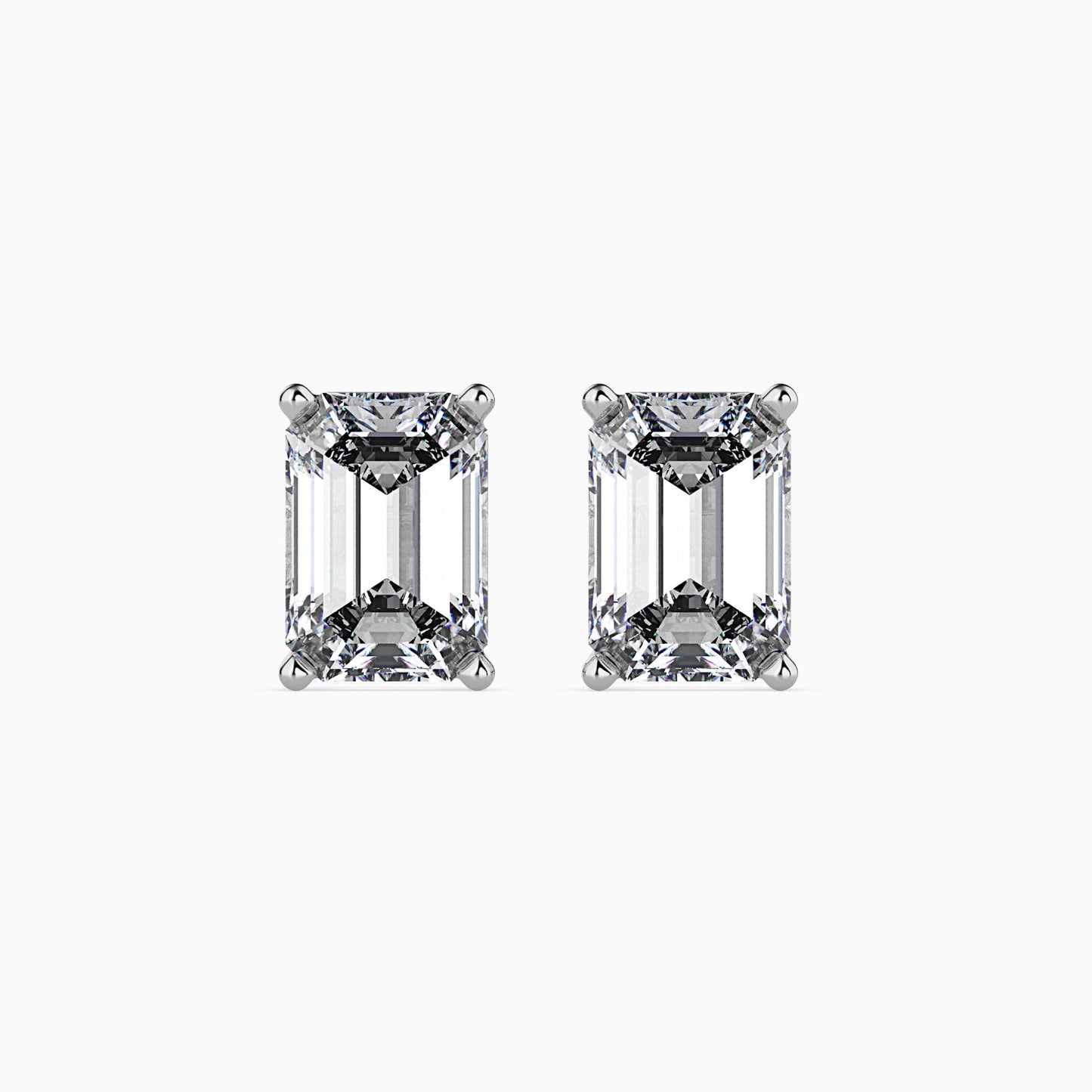 2 CT Lab Grown Emerald Cut Diamond Studs (1 CT Each) in 14K Gold, IGI Certified