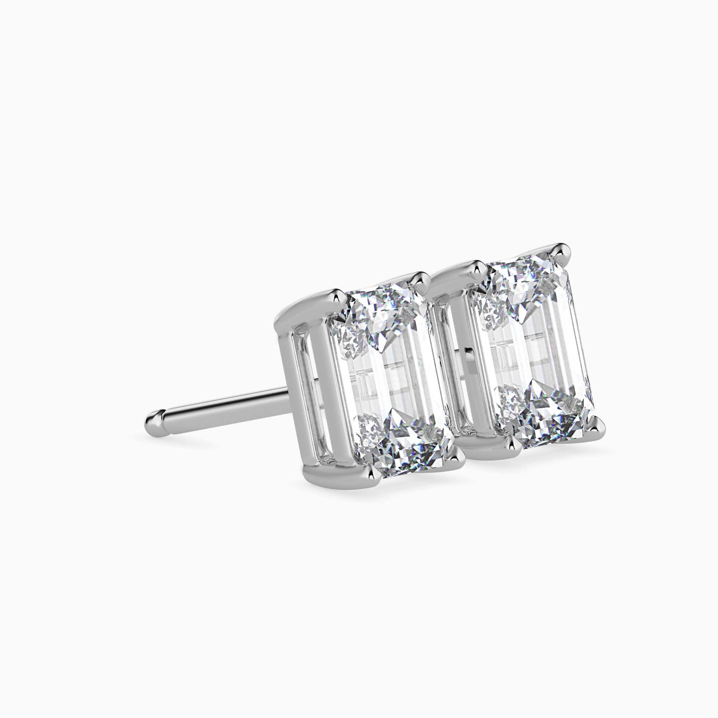 2 CT Lab Grown Emerald Cut Diamond Studs (1 CT Each) in 14K Gold, IGI Certified