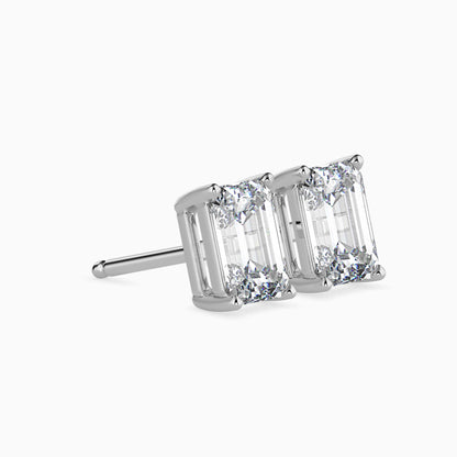 2 CT Lab Grown Emerald Cut Diamond Studs (1 CT Each) in 14K Gold, IGI Certified