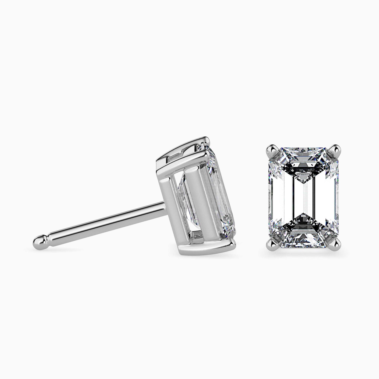 2 CT Lab Grown Emerald Cut Diamond Studs (1 CT Each) in 14K Gold, IGI Certified