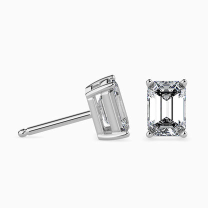 2 CT Lab Grown Emerald Cut Diamond Studs (1 CT Each) in 14K Gold, IGI Certified