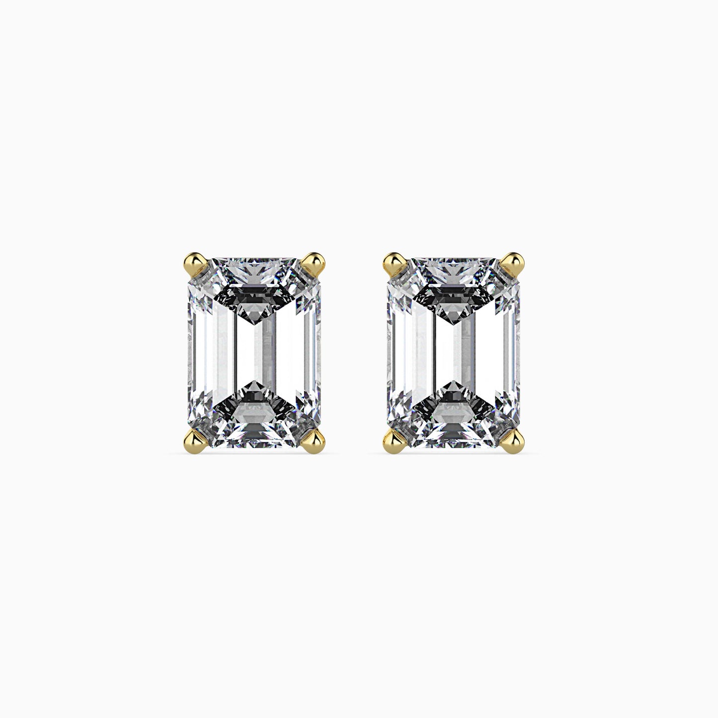 2 CT Lab Grown Emerald Cut Diamond Studs (1 CT Each) in 14K Gold, IGI Certified