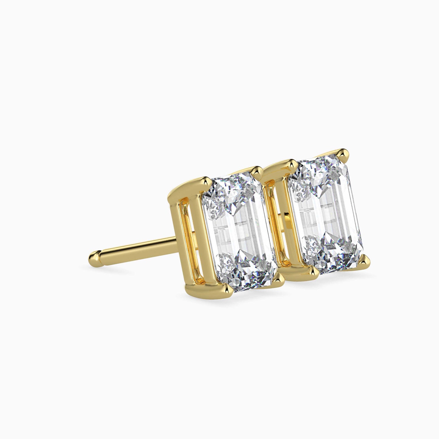 2 CT Lab Grown Emerald Cut Diamond Studs (1 CT Each) in 14K Gold, IGI Certified