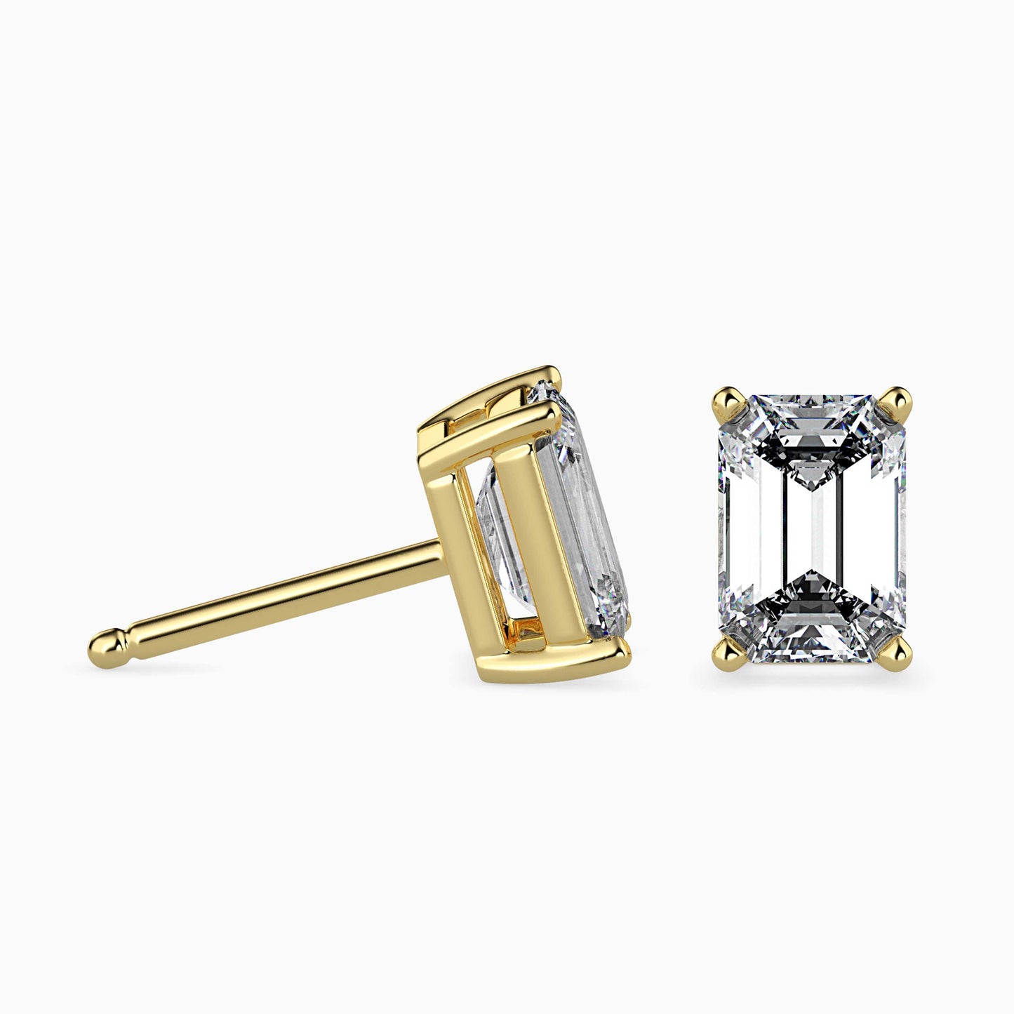 2 CT Lab Grown Emerald Cut Diamond Studs (1 CT Each) in 14K Gold, IGI Certified