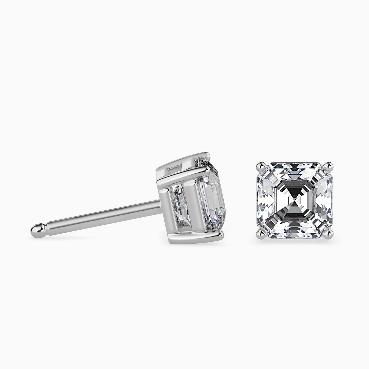2CT Princess Cut Lab Grown Diamond Stud Earrings (1CT Each) – IGI Certified, Customizable in 14K Gold