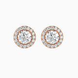 1 CT Round Cut Diamond Halo Stud Earrings (0.50 CT Each) in 14K Gold, IGI Certified